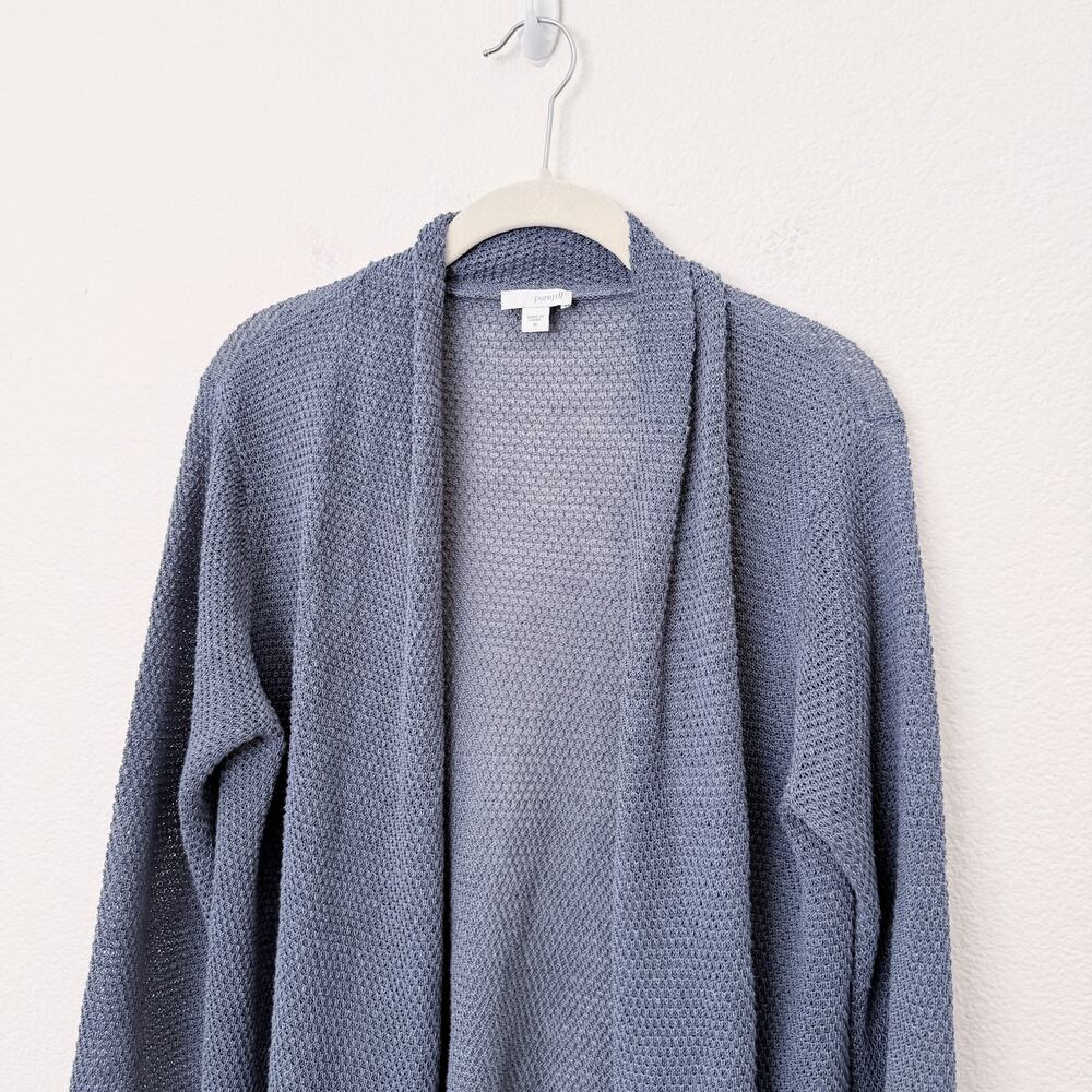 [J. Jill] Pure Jill Blue Gray Linen Blend Open Front Cardigan Sweater Sz Medium - Picture 3 of 10